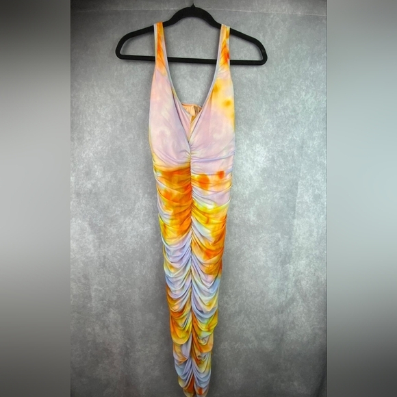 Women's Ruched Sleeveless sheer‎ lined  Dress Size XXL Color Orange - Picture 1 of 8